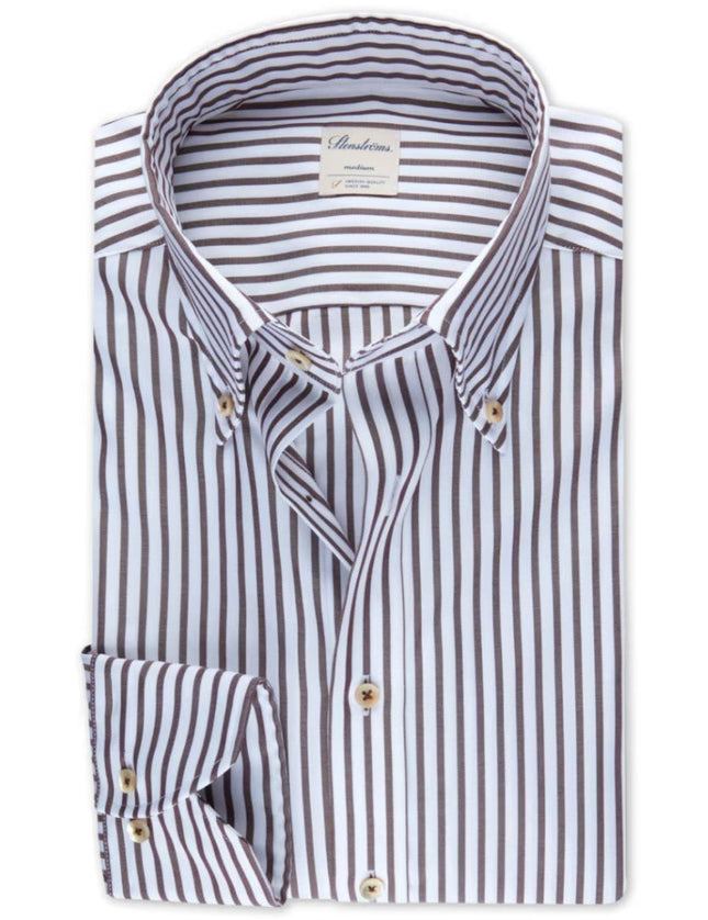 Stenströms Brown Striped Oxford Shirt - Mandy