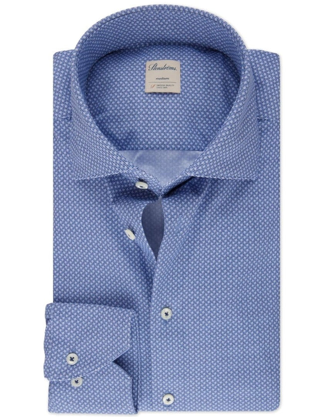 Stenströms Casual blue patterned jersey shirt slimline - Mandy