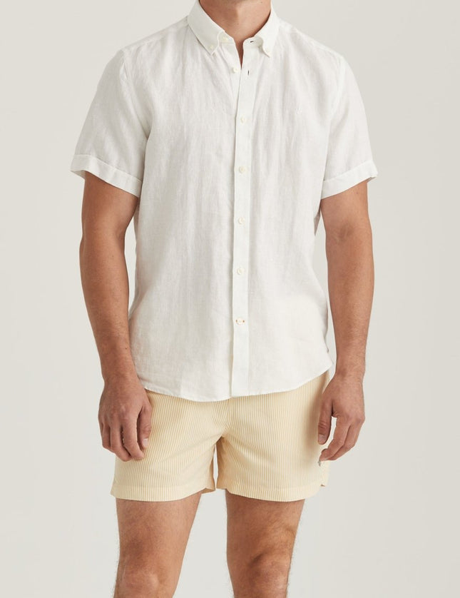 Morris Stockholm Douglas Linen SS Shirt - Classic Fit 01 White - Mandy