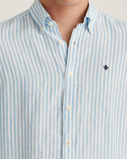 Morris Stockholm Douglas Linen Stripe BD Shirt 56 Blue - Mandy