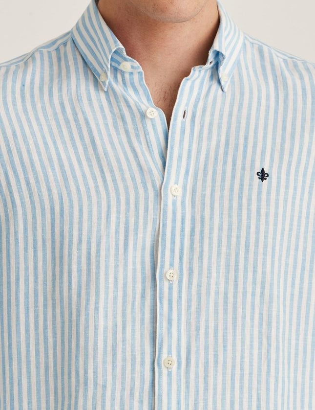 Morris Stockholm Douglas Linen Stripe BD Shirt 56 Blue - Mandy