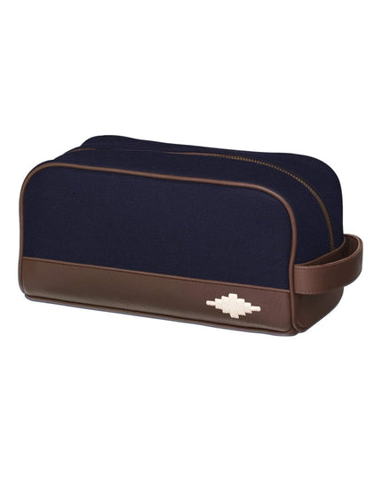 Pampeano Hombre Washbag - Brown Leather and Navy Canvas with Cream Stitching - Mandy