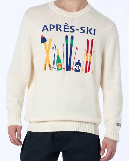 MC2 Saint Barth Man white sweater Bombardino with Après ski embroidery - Mandy