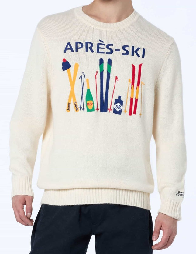 MC2 Saint Barth Man white sweater Bombardino with Après ski embroidery - Mandy