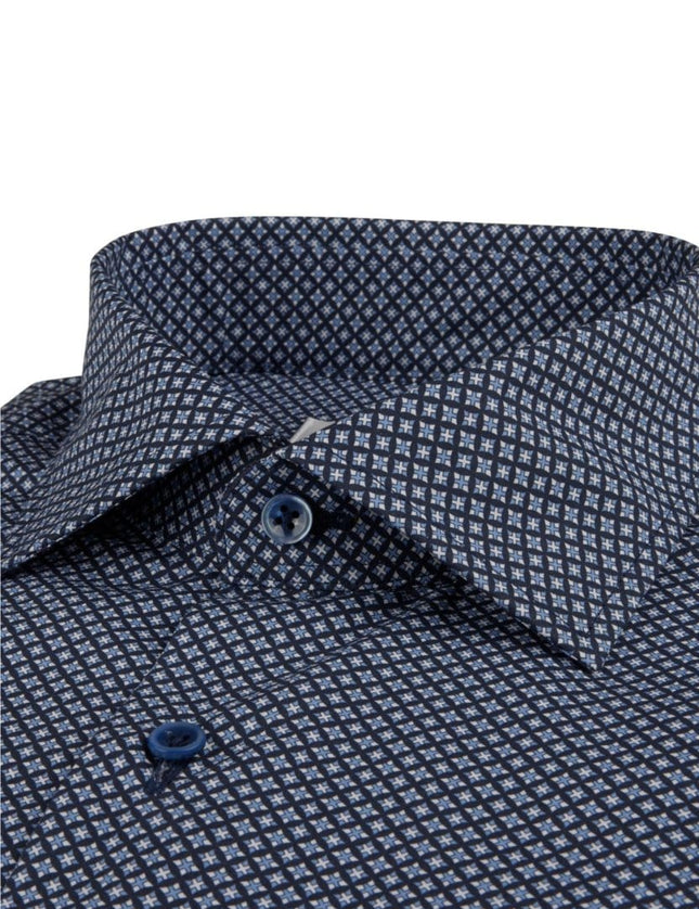 Stenströms Navy patterned poplin shirt fitted body - Mandy