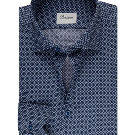 Stenströms Navy patterned poplin shirt fitted body - Mandy