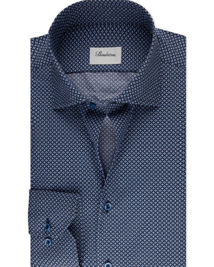 Stenströms Navy patterned poplin shirt fitted body - Mandy