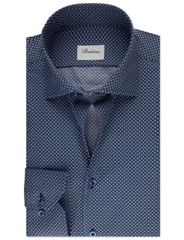 Stenströms Navy patterned poplin shirt fitted body - Mandy