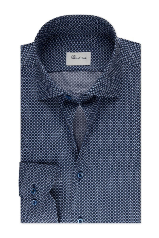 Stenströms Navy patterned poplin shirt fitted body - Mandy