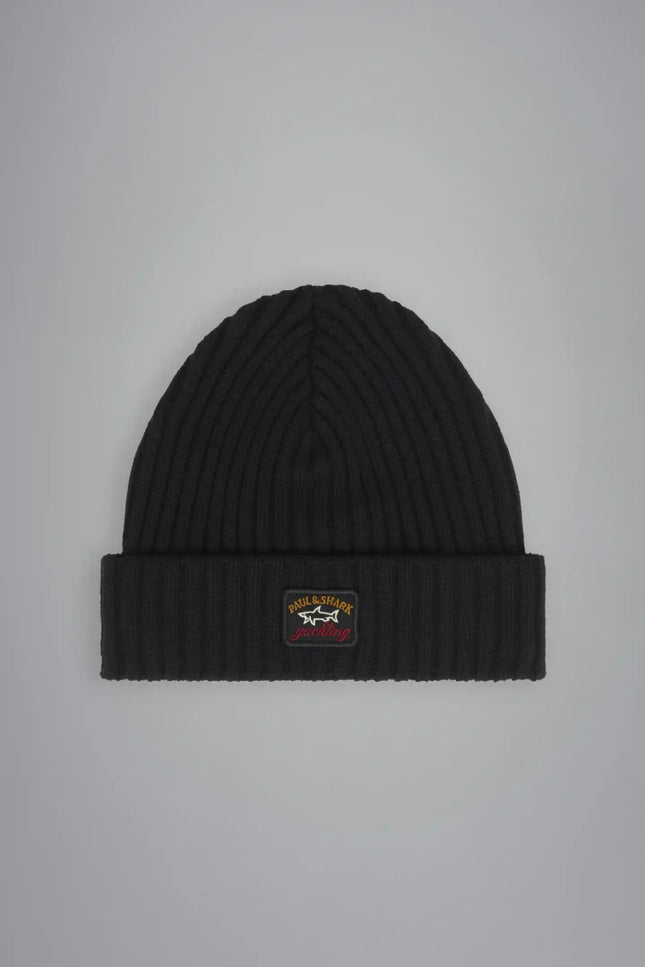 Paul & Shark Ribbed wool beanie with iconic badge - Mandy